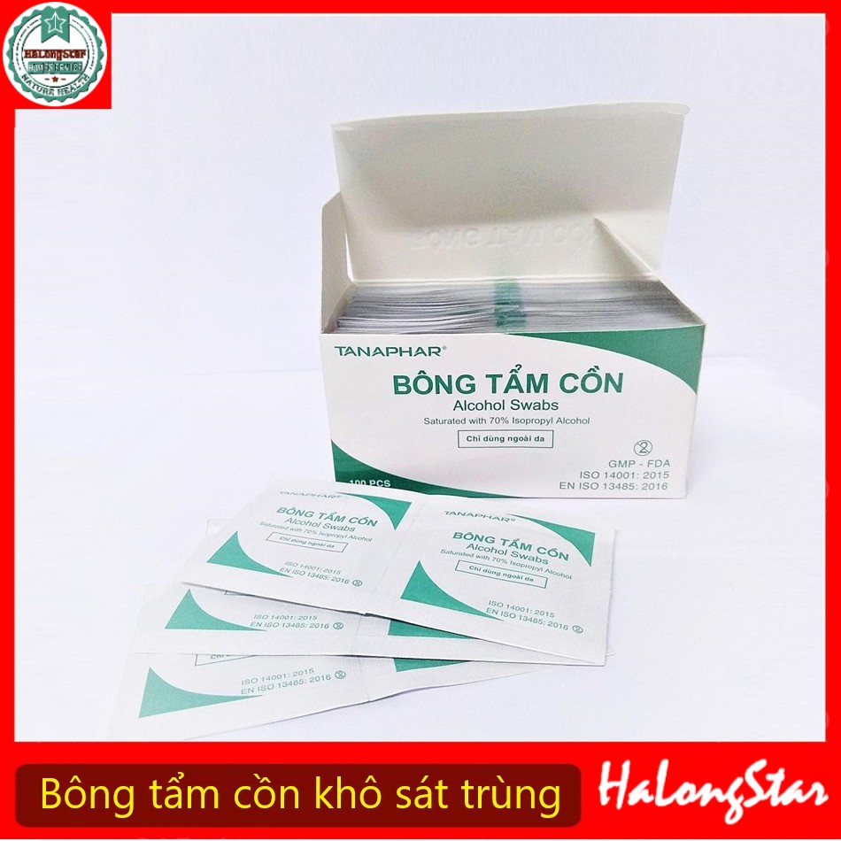 BÔNG TẨM CỒN KHÔ SÁT TRÙNG TANAPHAR HỘP 100 MIẾNG CHÍNH HÃNG