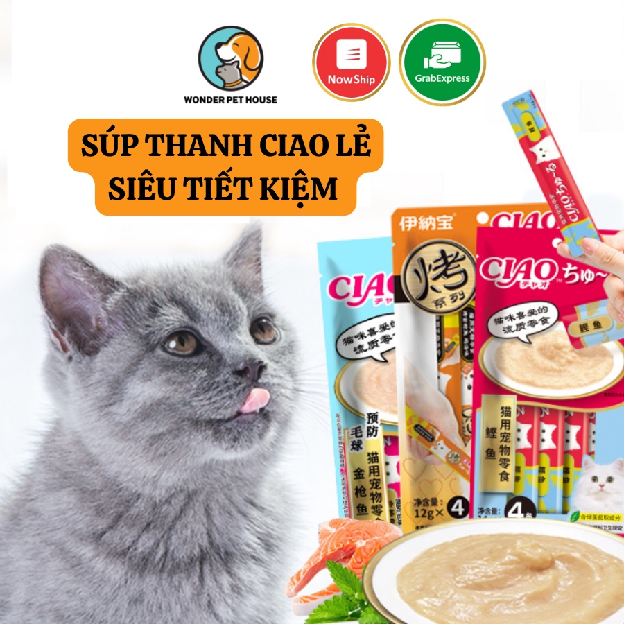 Thanh Súp Thưởng CIAO Thái Lan, súp lẻ các loại cho mèo siêu tiết kiệm