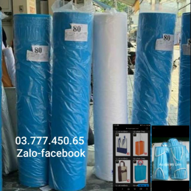 10m Vải không dệt màu xanh dương may túi xách, khẩu trang, loại dày, khổ 1m2. Loại dày ĐL 80G