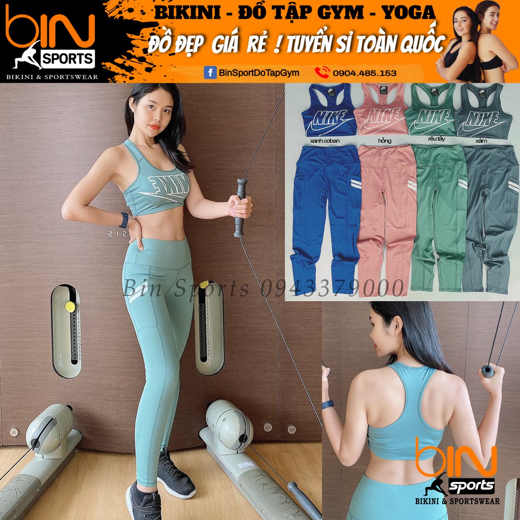 Bộ tập thể thao gym yoga nữ áo bra quần dài kèm mút cao cấp Bin Sport BD100