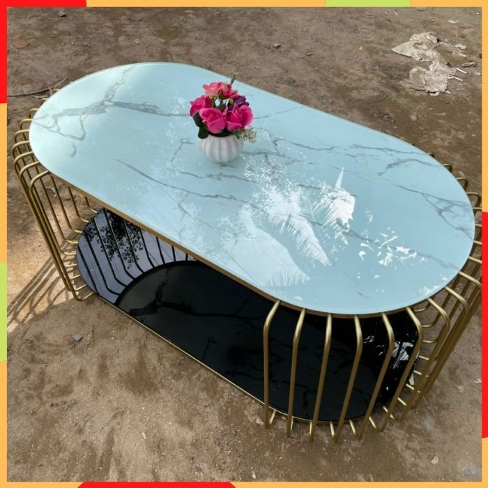Bàn trà sofa hình tròn đẹp,Bàn trà cafe phòng khách,mẫu bàn trà với thiết kế hai tâng rất tiện lợi,Chân kim loại mặt đá