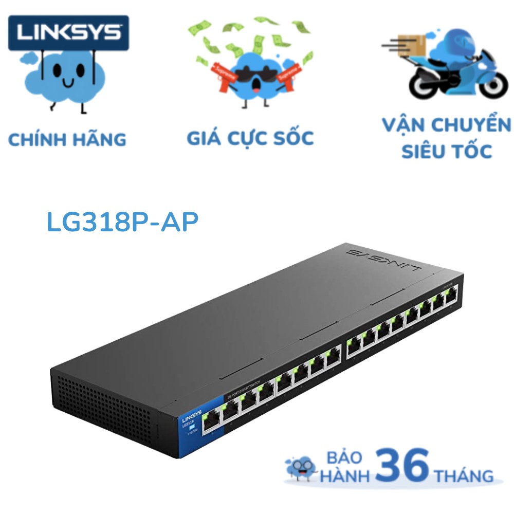 Thiết bị chia mạng Linksys LGS318P SMART 16-port + 2SFP POE+ business gigabit switch