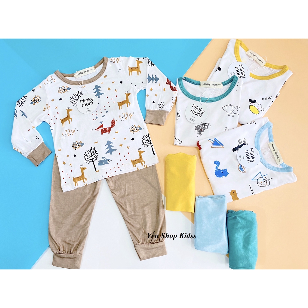 Bộ Dài Tay Minky Mom Họa Tiết Động Vật Nền Trắng Dễ Thương Cho Bé (6-19kg) (SP001237 )