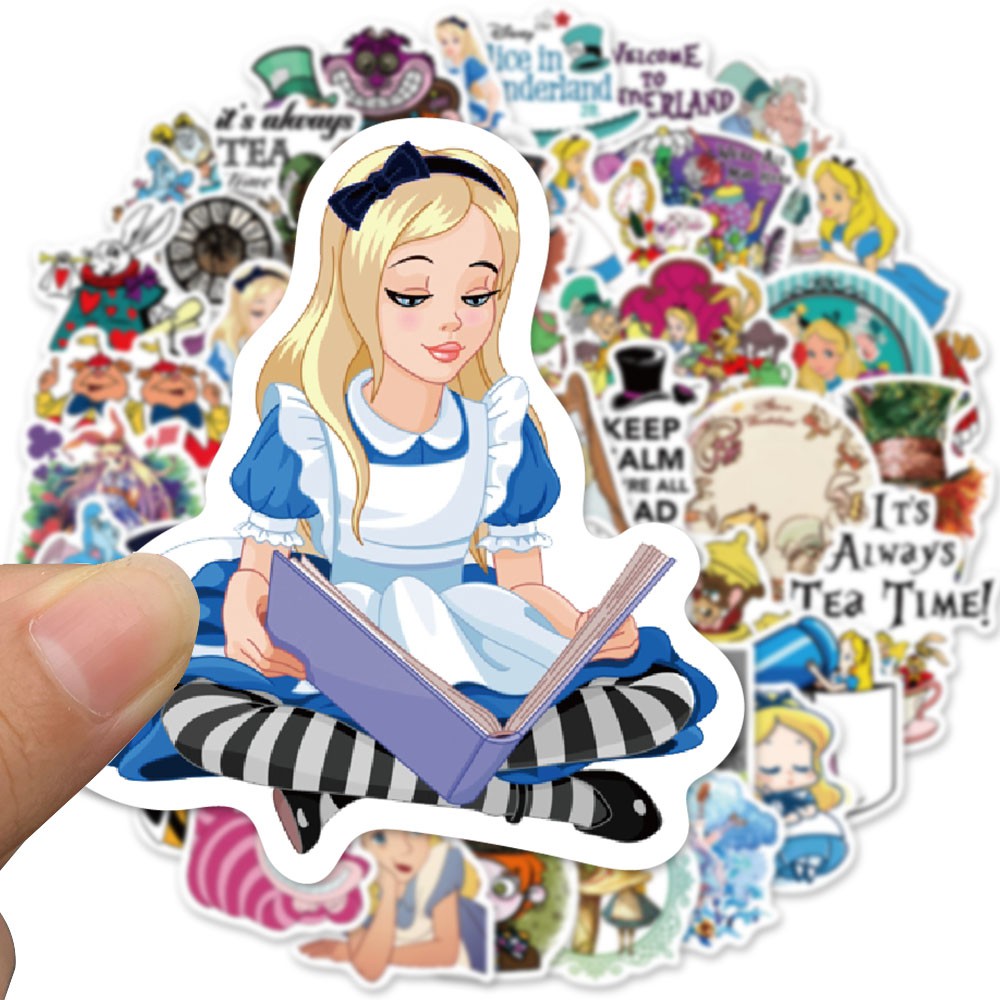 Bộ 50 Miếng Dán Hoạt Hình Alice In Wonderland Chống Thấm Nước