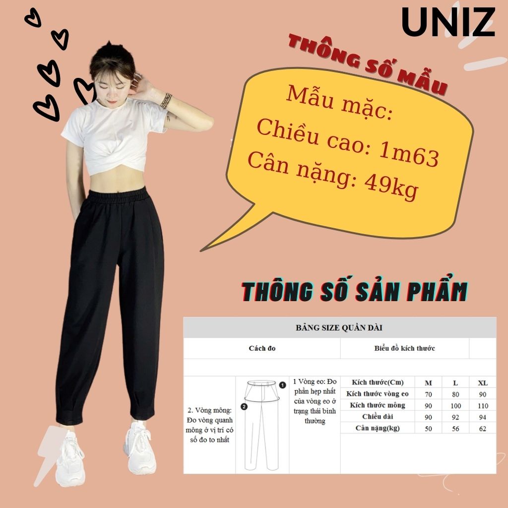 Quần Jogger Nữ Bo Gấu Túi Nắp UNIZ (Màu Đen Q457), Unisex, Cạp Cao, Dáng Dài, Form Rộng, Bo Chân, Vải Đũi, Mềm Nhẹ,