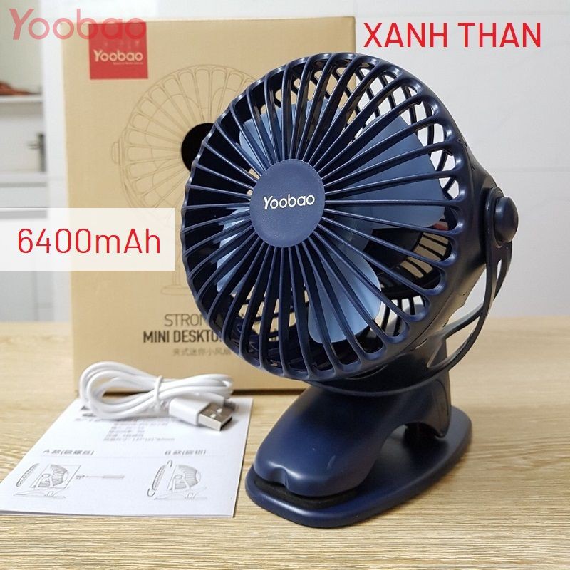 Quạt Yoobao F04 6400mAh Pin Sạc Tích Điện Chạy 32h, Quạt Mini Chân Kẹp Đa Năng Xoay 720 Độ