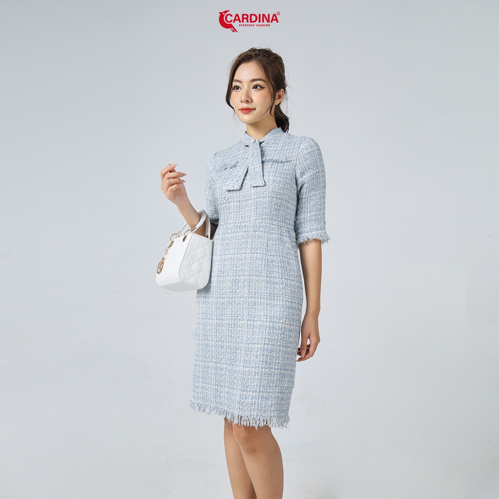 Đầm Nữ 𝐂𝐀𝐑𝐃𝐈𝐍𝐀 Chất Dạ Tweed Cao Cấp Dáng Suông Nhấn Eo Nhẹ Cổ Tim Có Nơ Điệu Đà 2VTW01