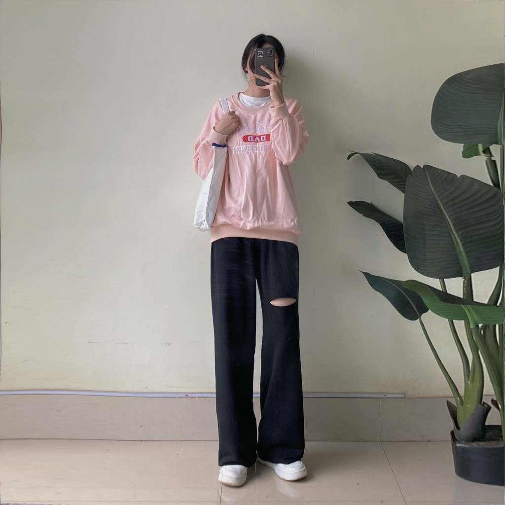 Áo sweater màu hồng nhạt pastel form rộng