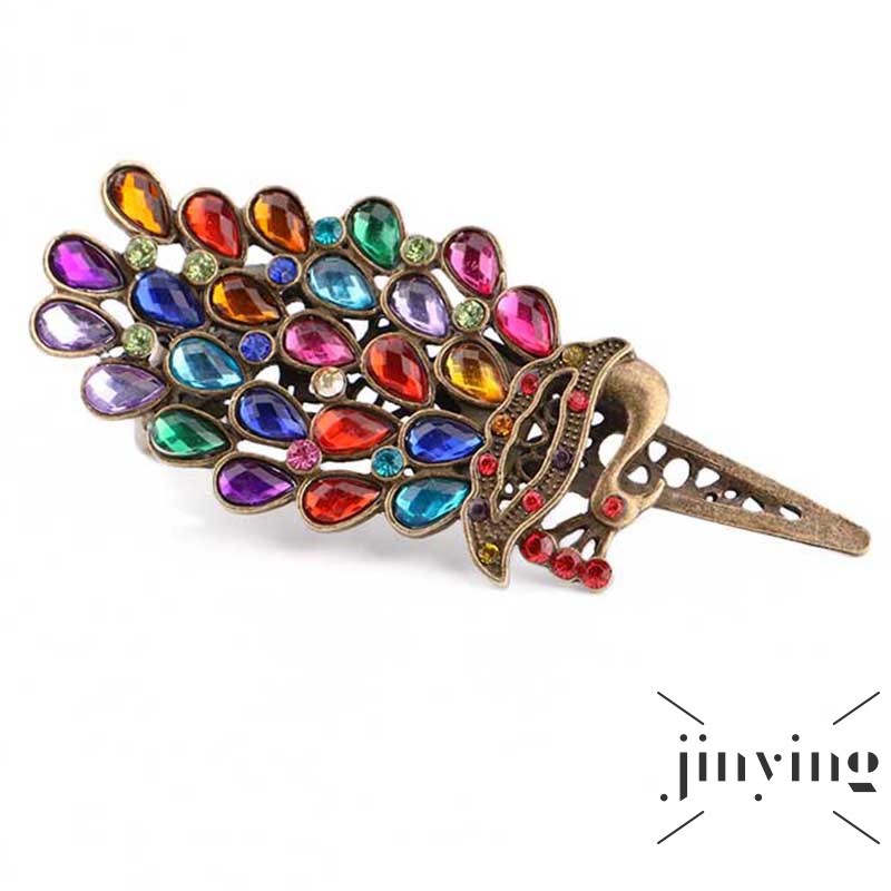 GETNOIVAS Trâm cài tóc hình chú công đính đá phong cách vintage