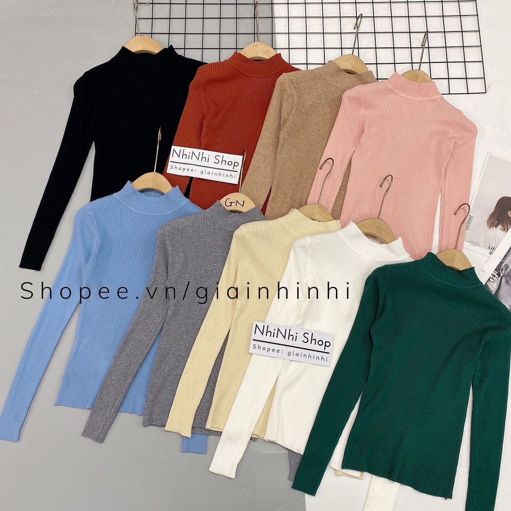 Áo len tăm dài tay cổ cao 3p, Áo len cổ cao co giãn MK1191 - NhiNhi Shop