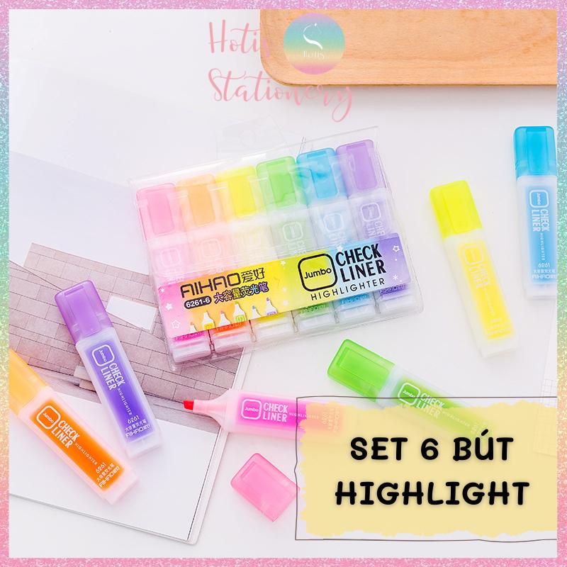 [HOTIS] Set 6 bút highlight dạ quang Check Liner dung lượng lớn - 6 màu