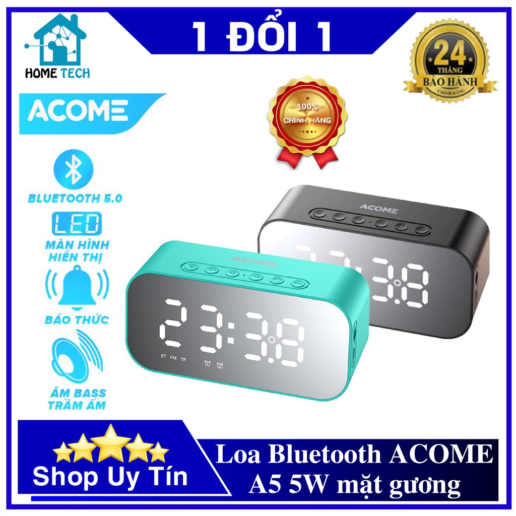 Loa Bluetooth ACOME A5 5W Mặt Gương, Màn Hình LED Đồng Hồ Báo Thức thumbnail