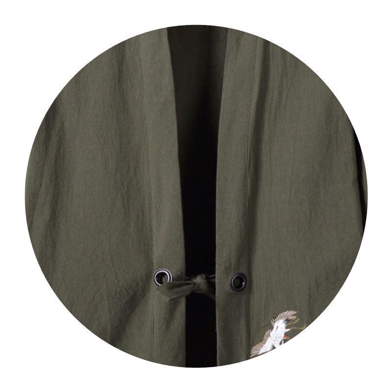 Áo Khoác Kimono Vải Lanh Mỏng Ba Lớp Phong Cách Trung Hoa Cho Nam