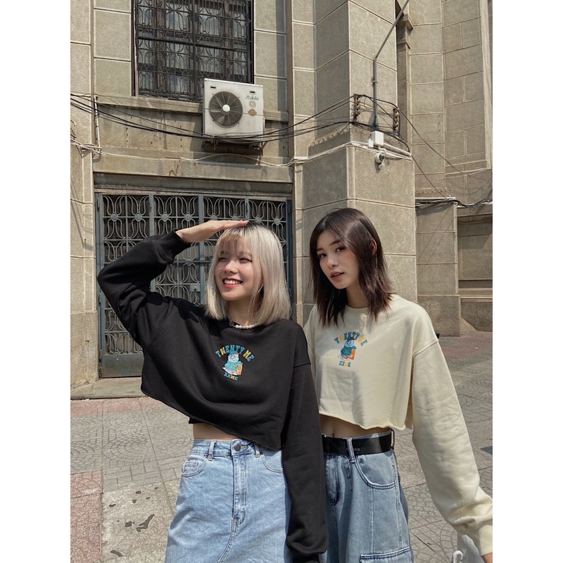 Áo croptop nỉ tay dài khủng long RAWR Academy - XXME