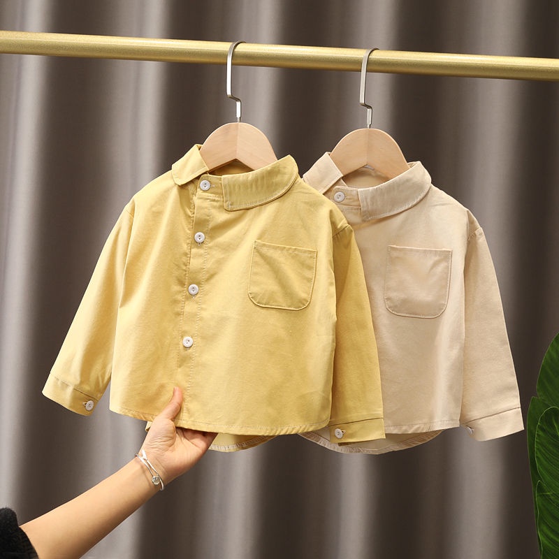 Áo Sơ Mi Cotton Tay Dài Phong Cách Hàn Quốc Thời Trang Xuân Thu Mới Dành Cho Bé Trai Bé Gái