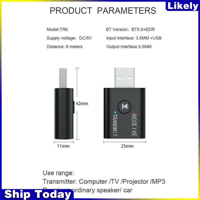 Bộ Truyền Tín Hiệu Bluetooth 5.0 AUX USB 3.5mm Cho Laptop TV PC
