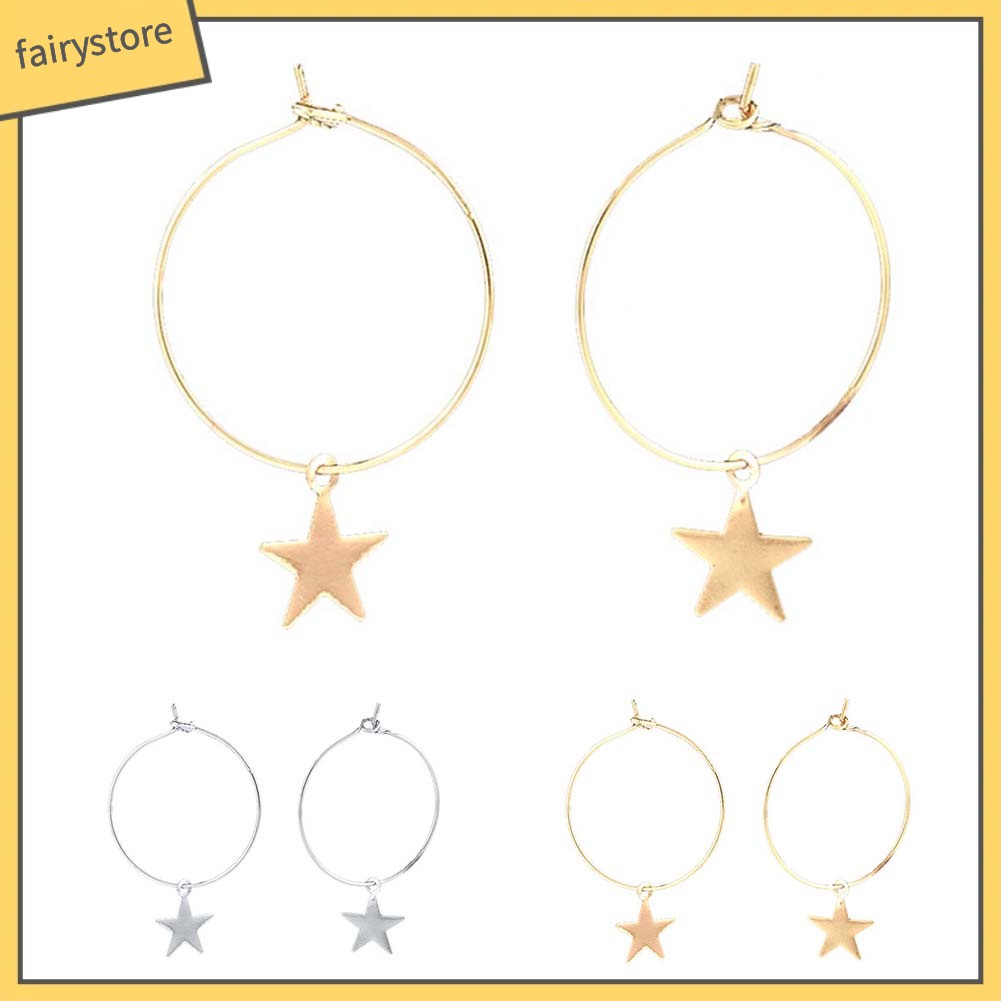 Hoa Tai Dáng Tròn Phối Hình Ngôi Sao Thiết Kế Đơn Giản Cho Nữ