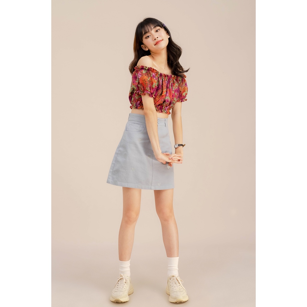 Áo croptop trễ vai voan hoa tím LENclothing 814102