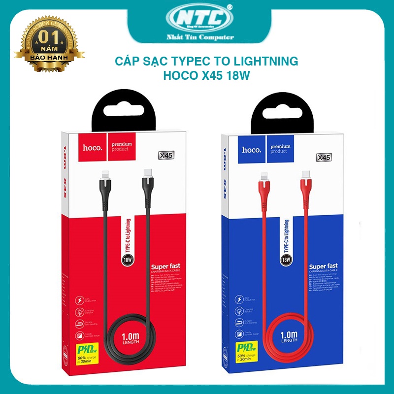 Cáp sạc và truyền dữ liệu TypeC to lightning Hoco X45 Super fast dài 1m hỗ trợ PD 18W max 3A (2 màu tuỳ chọn)
