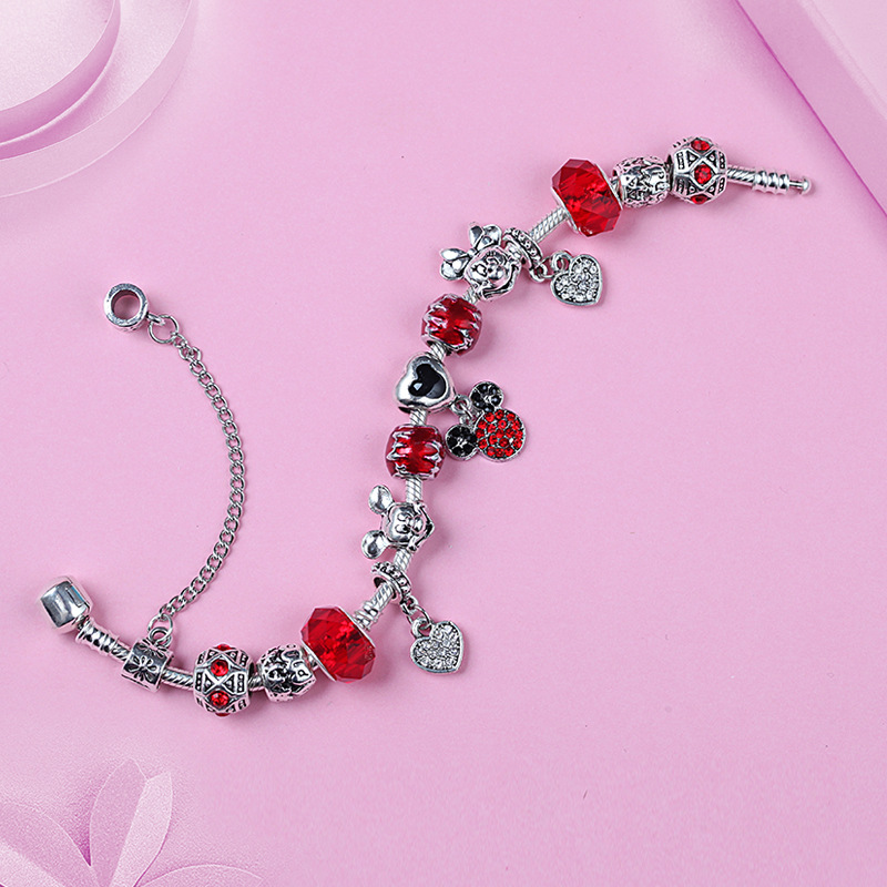 PANDORA MINNIE Vòng Tay Đá Pha Lê Đỏ Hình Chuột Mickey P10868