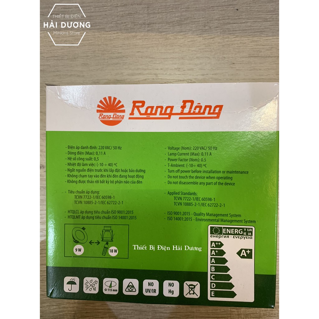 Đèn Downlight Rạng Đông led âm trần D AT04L Khoét Lỗ 90/9w - 110/9w - 110/12w Ánh Sáng Trắng / Vàng