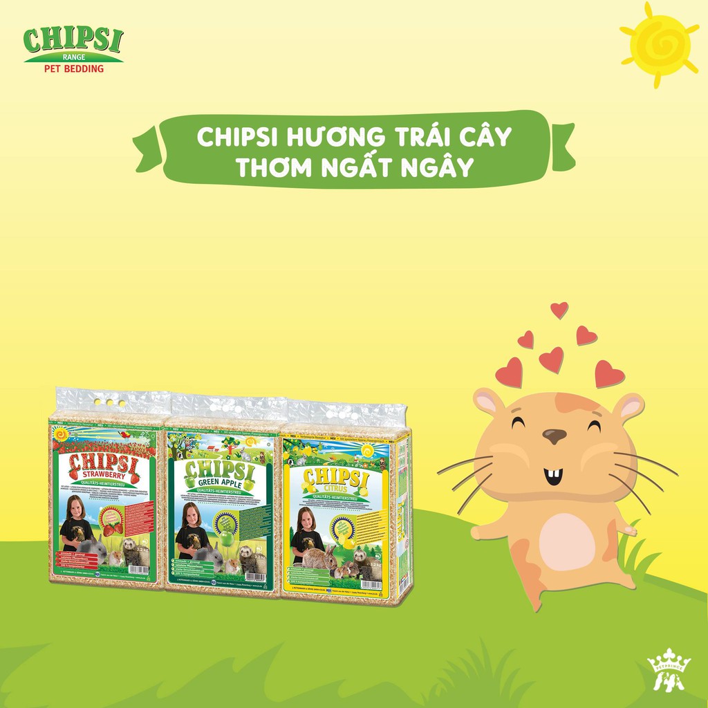 [3.2kg] Mùn cưa thơm Chipsi 60L lót chuồng cho thú cưng nhỏ hamster, nhím, thỏ bọ, sóc - Sản xuất tại Đức