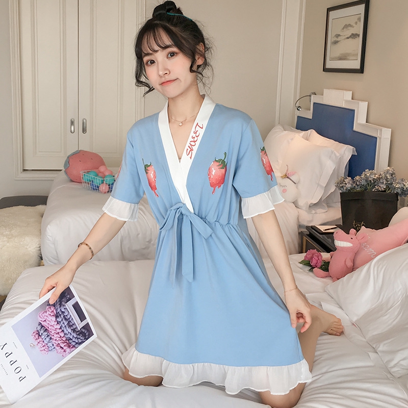 Đầm Ngủ Kimono Phối Bèo Nhún Phong Cách Nhật Bản