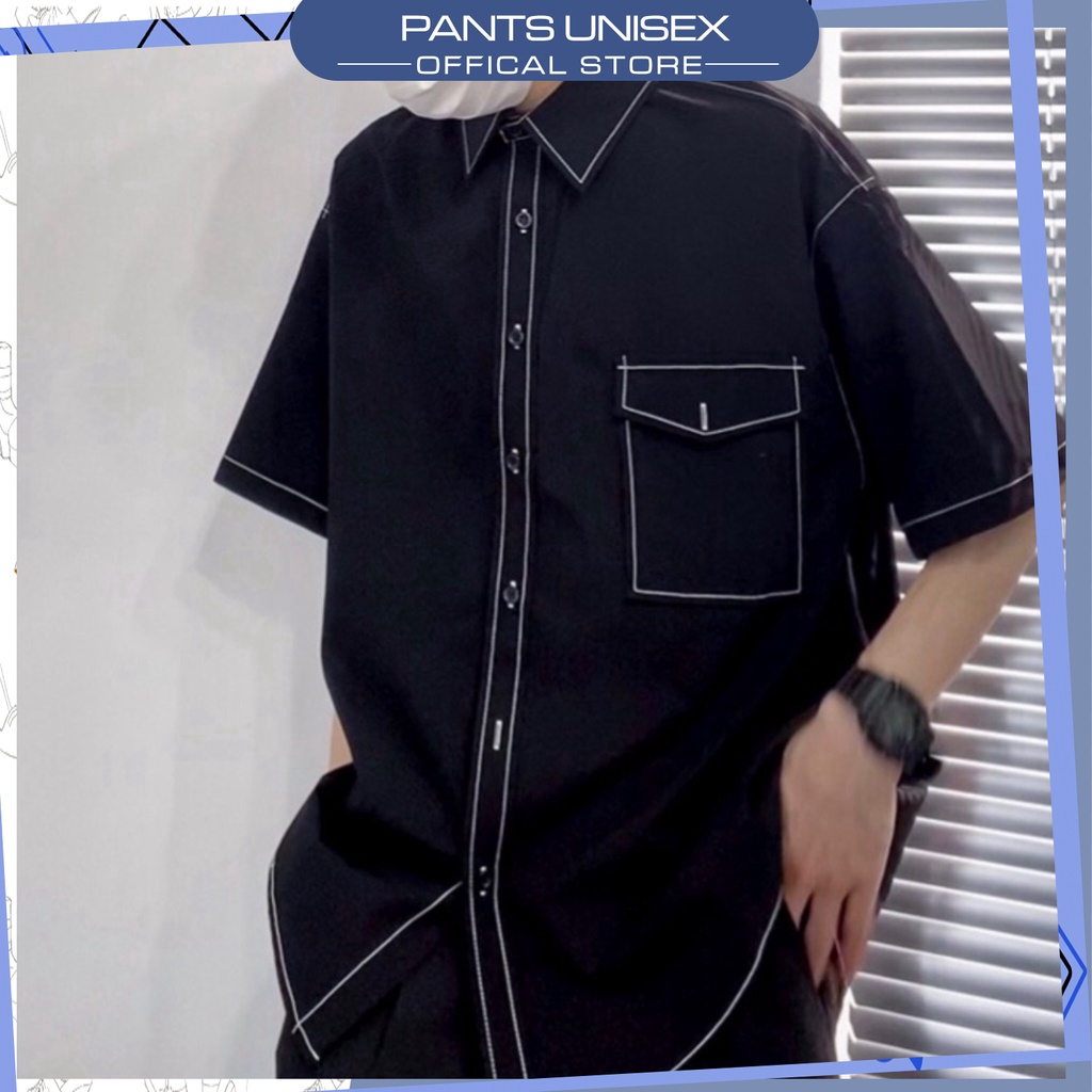 ⚡ Áo Sơ Mi Nam Tay Lỡ Viền Chỉ Nổi Phong Cách Unisex
