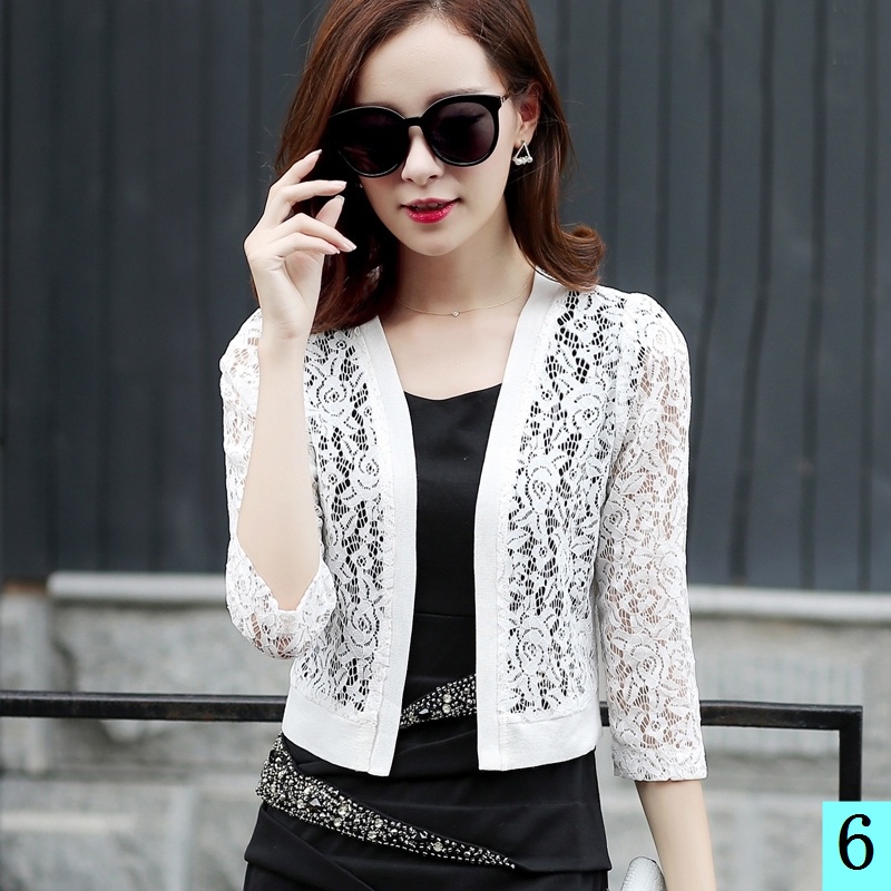 Áo Khoác Ren Lưới Tay Ngắn Dáng Dài Chống Nắng Dễ Phối Đồ Thời Trang Mùa Hè 2021 Cho Nữ