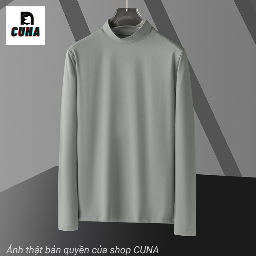 Áo giữ nhiệt nam cổ cao CUNA áo thun giữ nhiệt nam tay dài lót nỉ thun co giãn trơn 3 phân cổ lọ body thể thao thu đông