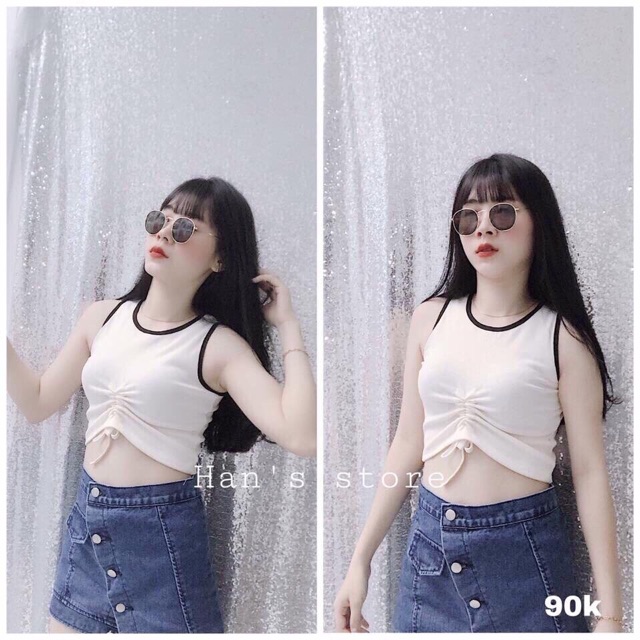 Áo 3 Lỗ Phối Viền Rút Dây Ngực Sexy - Dáng Croptop - AD04