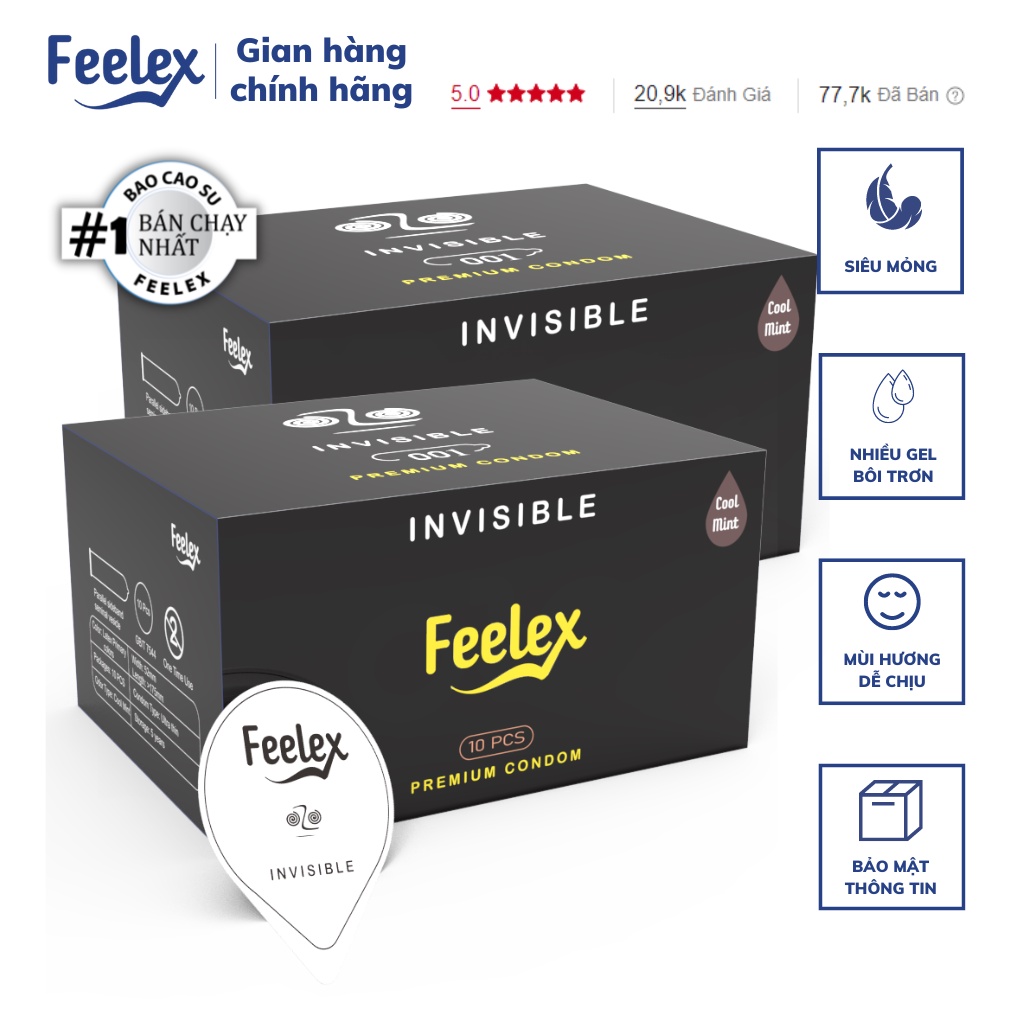 Combo 2 Hộp bao cao su Feelex Invisible hộp 10 bcs- olo_store