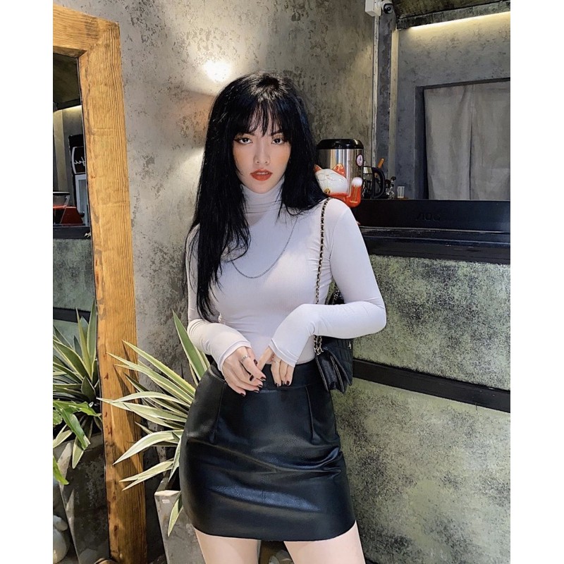 Chân váy nữ HHVINTAGE kiểu lưng cao da cao cấp Skirt C01