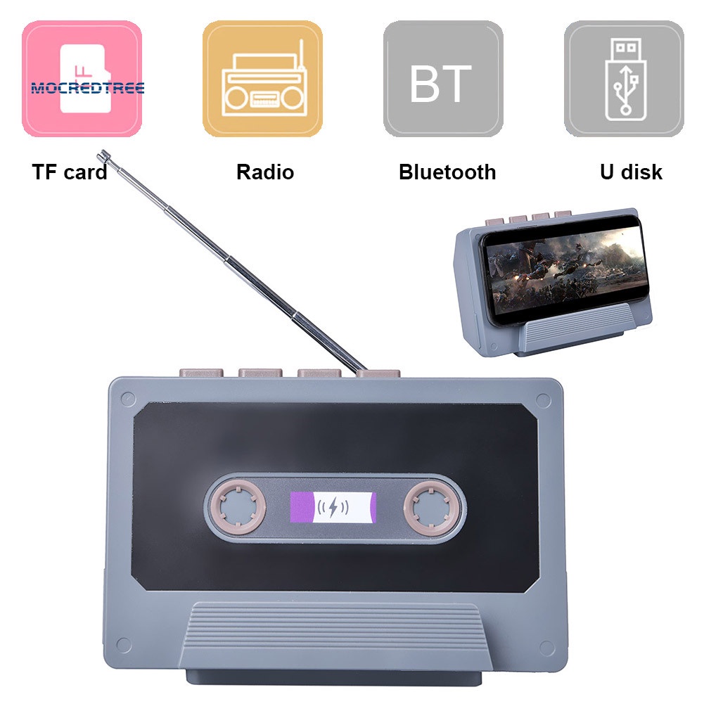 Loa bluetooth không dây kiêm giá đỡ điện thoại phong cách vintage