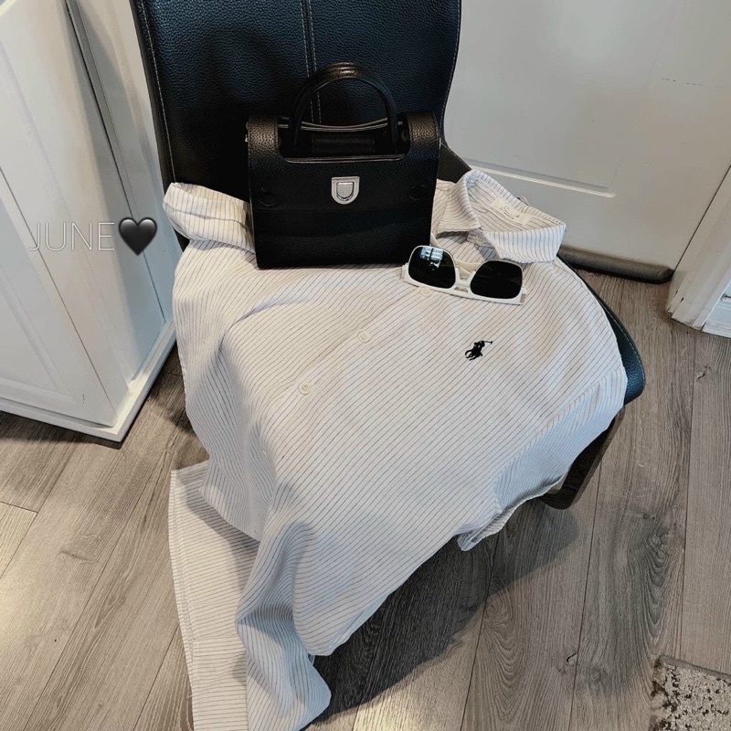 Đầm sơ mi dáng suông hoạ tiết kẻ dọc nhỏ, Váy sơ mi dáng rộng