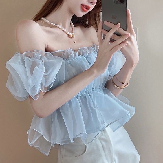 Áo Kiểu Tay Phồng Hở Vai Bằng Vải Voan Thời Trang Mùa Hè Dành Cho Bạn Nữ
