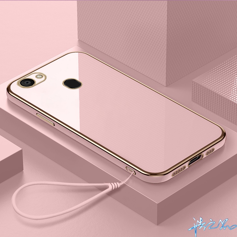 Ốp Điện Thoại Viền Thẳng Mềm Kết Cấu Sang Trọng + Dây Đeo Cho Oppo F11 Pro F11 F9 F5 F7 A16K A76 A57