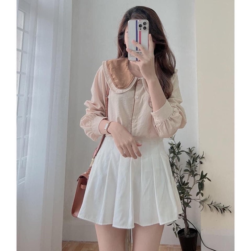Áo sơ mi nữ kiểu babydoll cổ 2 sen 2 lớp style Thái Lan, Áo sơ mi bánh bèo nữ đi học, chơi, làm Maitrangshop92 – (TTA80)