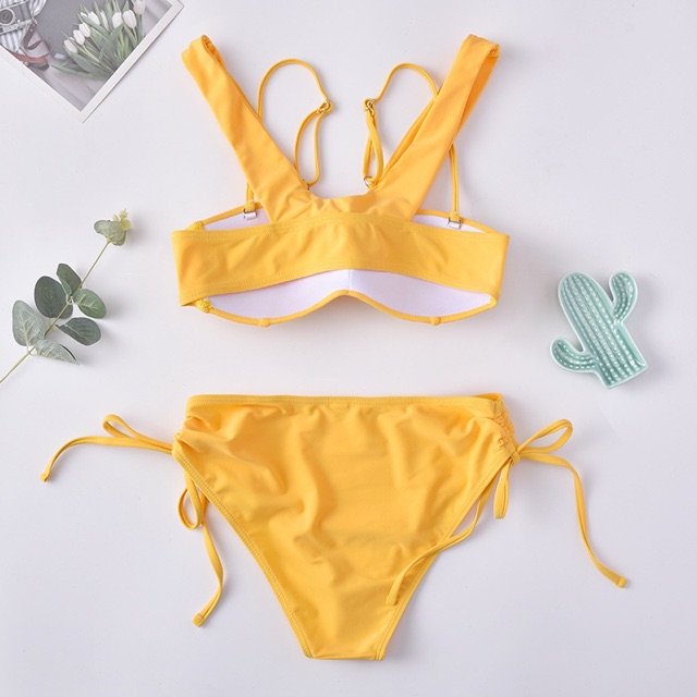 (HN có sẵn) Bikini đồ bơi 2 mảnh màu vàng dây chéo