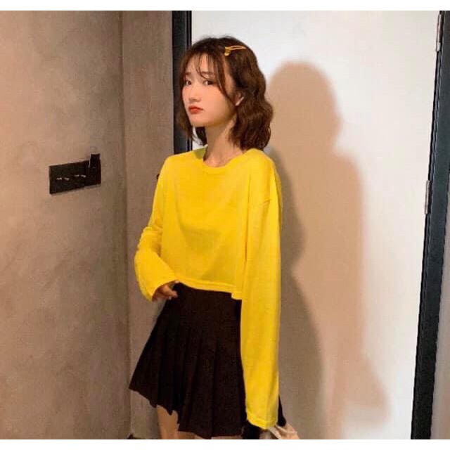 Áo croptop nữ trơn dài tay thun da cá mềm mại bao xinh - CRT01