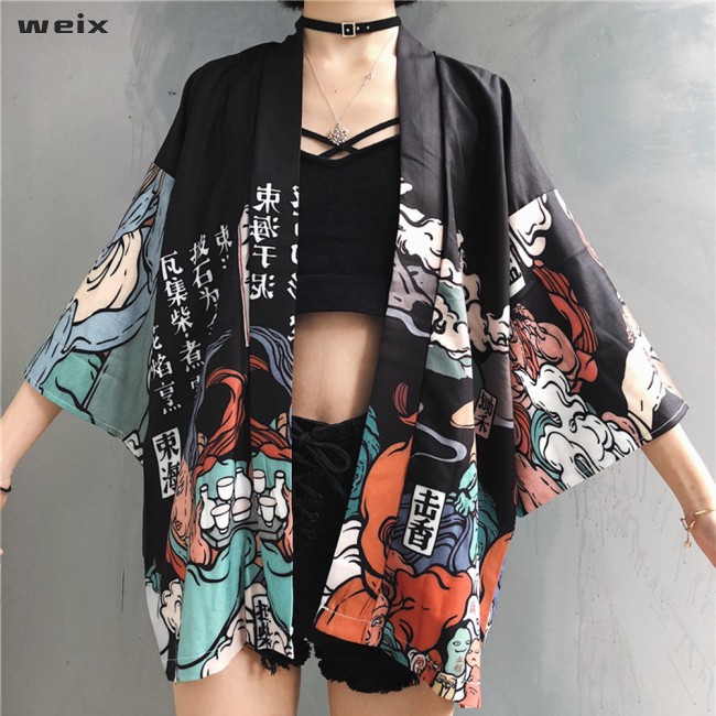 ⭐mùa hè Áo Khoác Kimono Phong Cách Trung Hoa Cho Nam Và Nữ Áo khoác kimono phong cách Harajuku họa tiết độc đáo thời trang cho nữ
