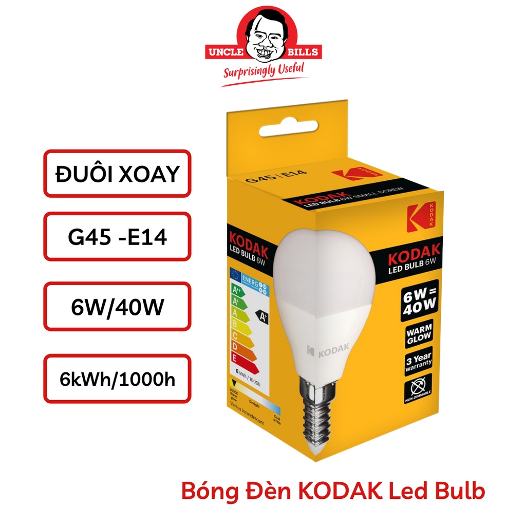 Bóng đèn leb bulb tròn 6W/40W ánh sáng vàng chui đèn xoay E14 chất liệu nhựa cao cấp Uncle Bills IL0318 nhập khẩu