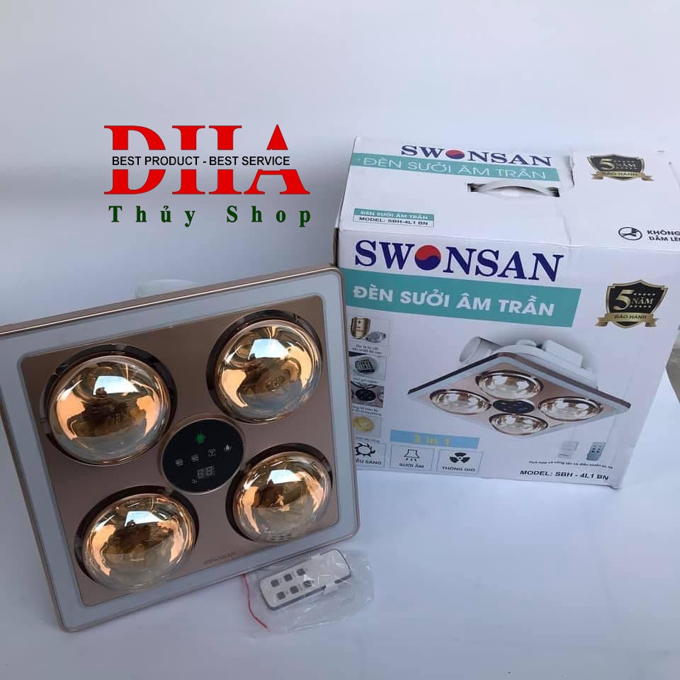 ĐÈN SƯỞI NHÀ TẮM SWONSAN 4 BÓNG ÂM TRẦN 4L1BN CÓ CÔNG TẮC ON/OFF &amp; ĐIỀU KHIỂN TỪ XA - TIẾT KIỆM ĐIỆN NĂNG