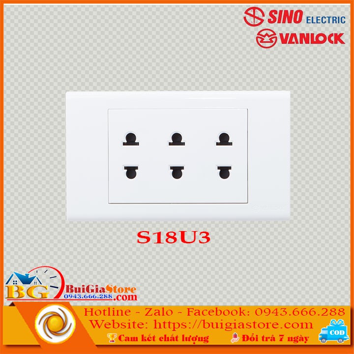 Mặt 3 ổ cắm 2 chấu 16A SIno - Vanlock S18U3 (Seri S18)