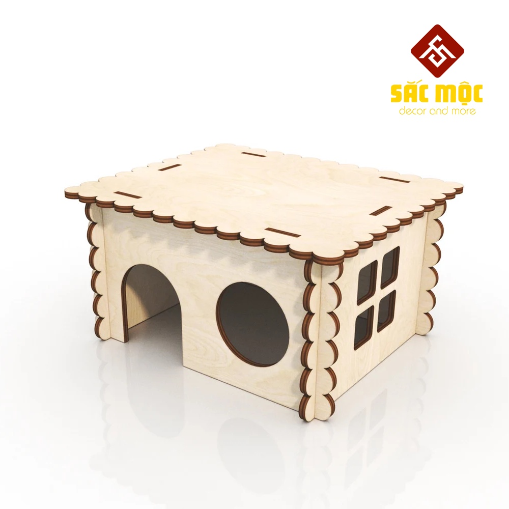 Mô Hình Nhà Trệt #3 Cửa Vòm Mái bằng Gỗ Lắp Ráp Cho Chuột Hamster Size 19*16*15 cm