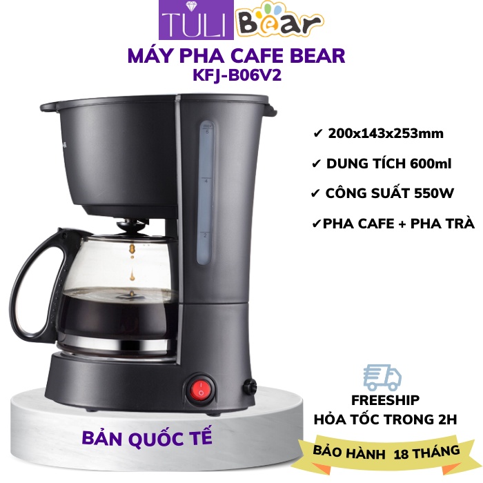 Máy Pha Cà Phê (cafe) Mini Tự Động Đa Năng Bear B06V2(KFJ-403), Dùng Pha Trà, caphe,coffee, Dung Tích 0.6L, BH 18 tháng