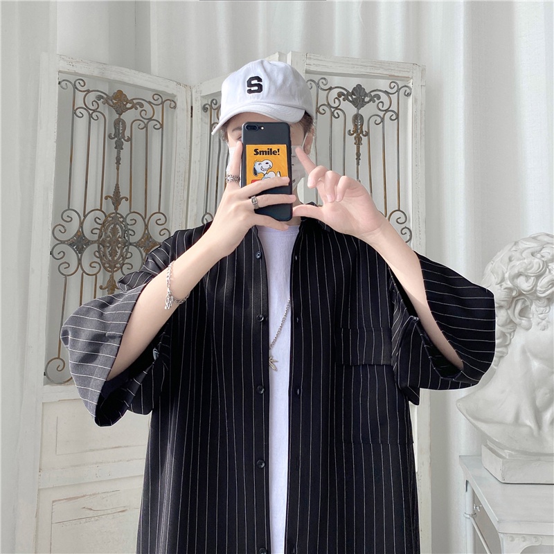 Áo Sơ Mi Tay Ngắn Dáng Rộng Họa Tiết Kẻ Sọc Thời Trang Mùa Hè Cho Nam Size M-3XL