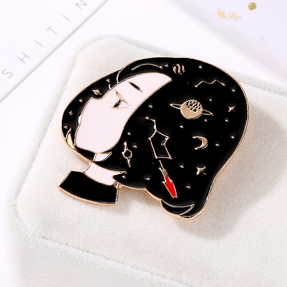 YOML✔Cartoon Girl Portrait Enamel Brooch Pin Jeans Coat Shawl Jewelry Decoration