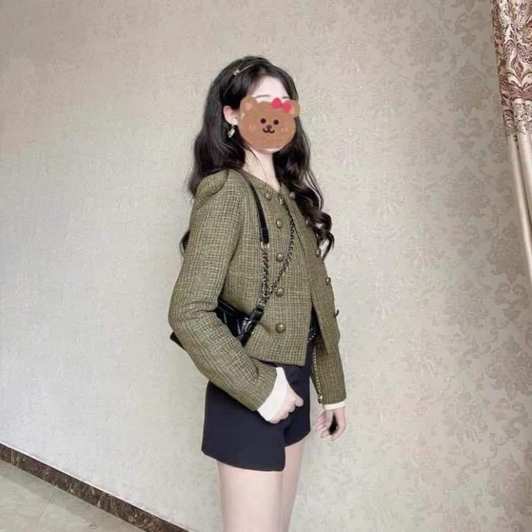 8789# Áo dạ Tweed nhũ cúc đồng