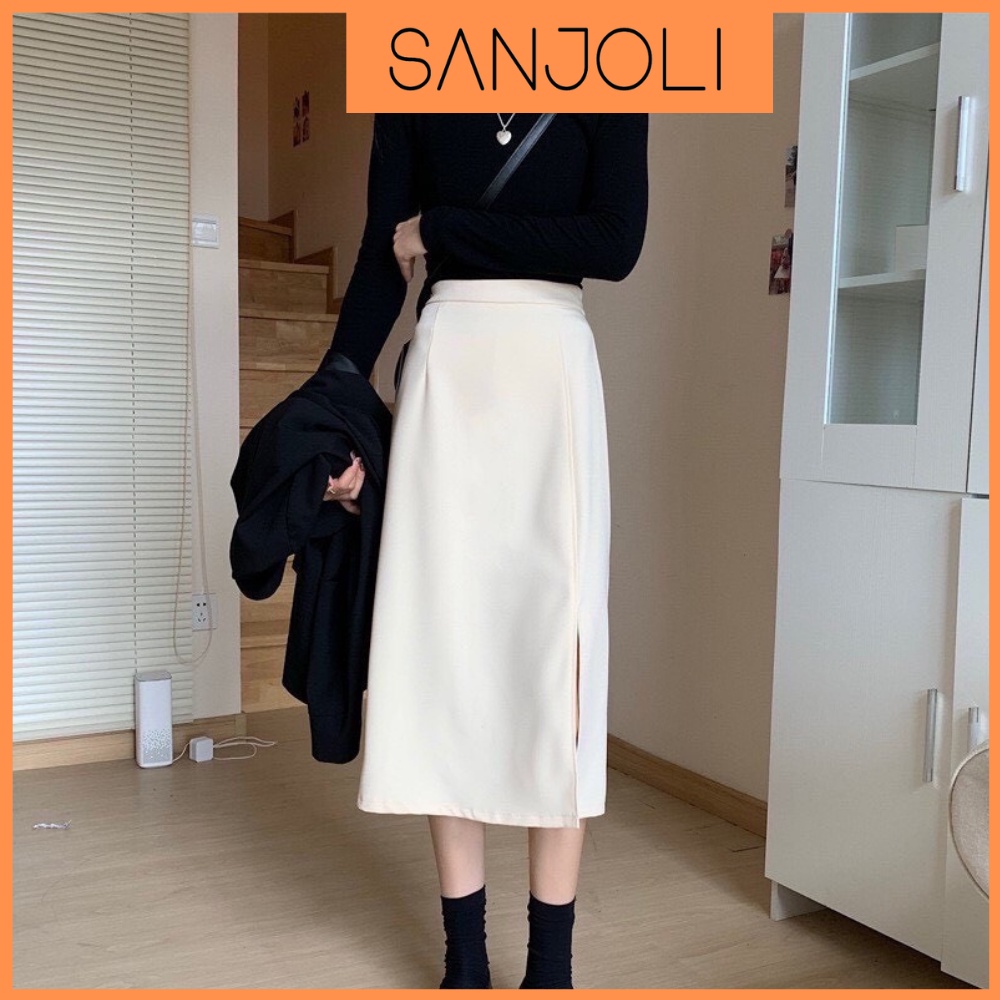 Chân Váy Chữ A SANJOLI Chân Váy Dài Đen Công Sở Thiết Kế Qua Gối Ôm Body Dáng Midi Xẻ Tà Cạp Cao ulzzang Maxi CV001